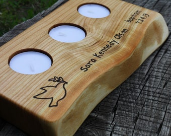 Personalized Rustic Wood Tealight Candleholder – Engraved 5th Anniversary Gift