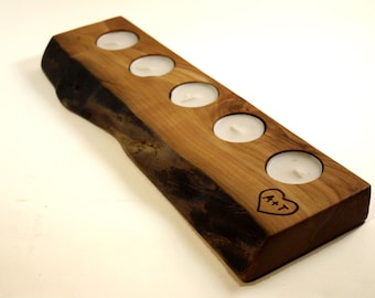 Personalized Rustic Wood Tea Light Candle Holder - 5th Anniversary Gift