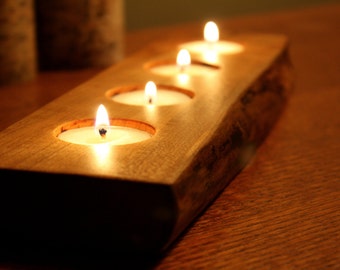 Rustic Wood Tea light Candle Holder-  4 tealight holder- Personalized Candle Holder-Unique Personalized Gift