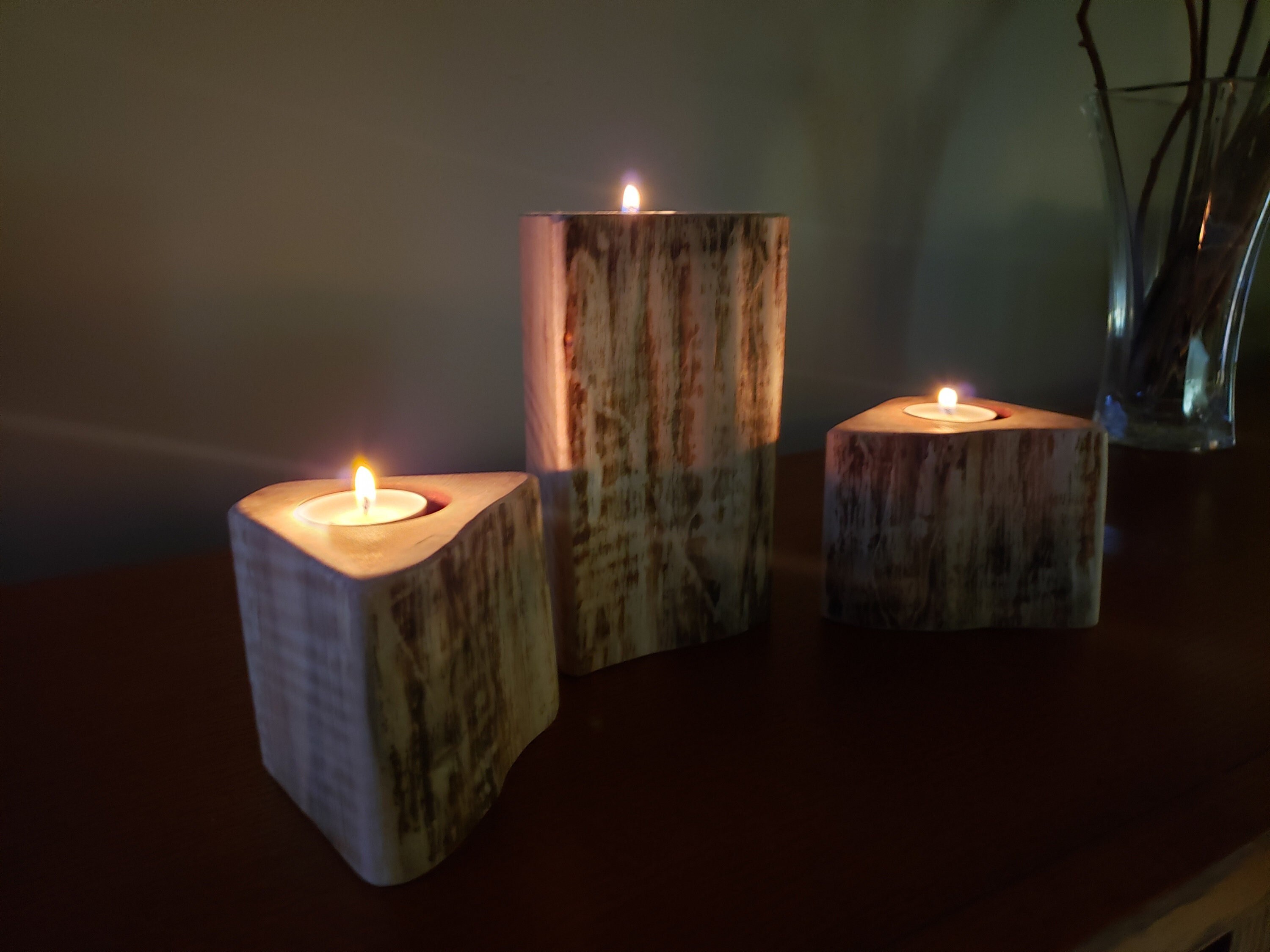 Dark Tiger Maple- Bois Spécial 3 Votive ou Tealights Bougeoirs - en Bois Rustique- Unique Son Genre-