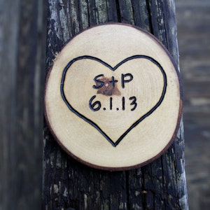 Personalized Heart Magnet or Ornament - Anniversary Gift- Natural Rustic Wood Tree Branch Magnet Gift- Customize with your names and date