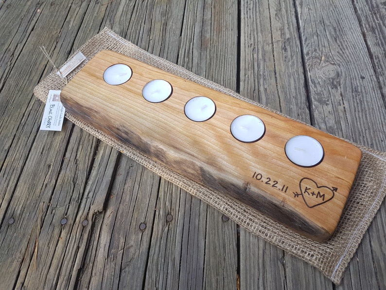 Personalized Candle Holder Rustic Wood Anniversary Tea light Etsy