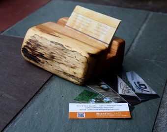 Wood Business Card Holder - Rustic live edges - Unique office gift, Dad gift, Husband Gift