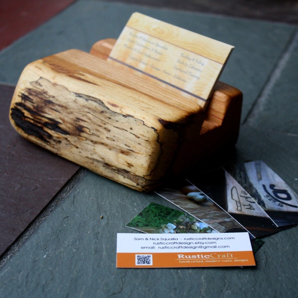 Wood Business Card Holder - Rustic live edges - Unique office gift, Dad gift, Husband Gift