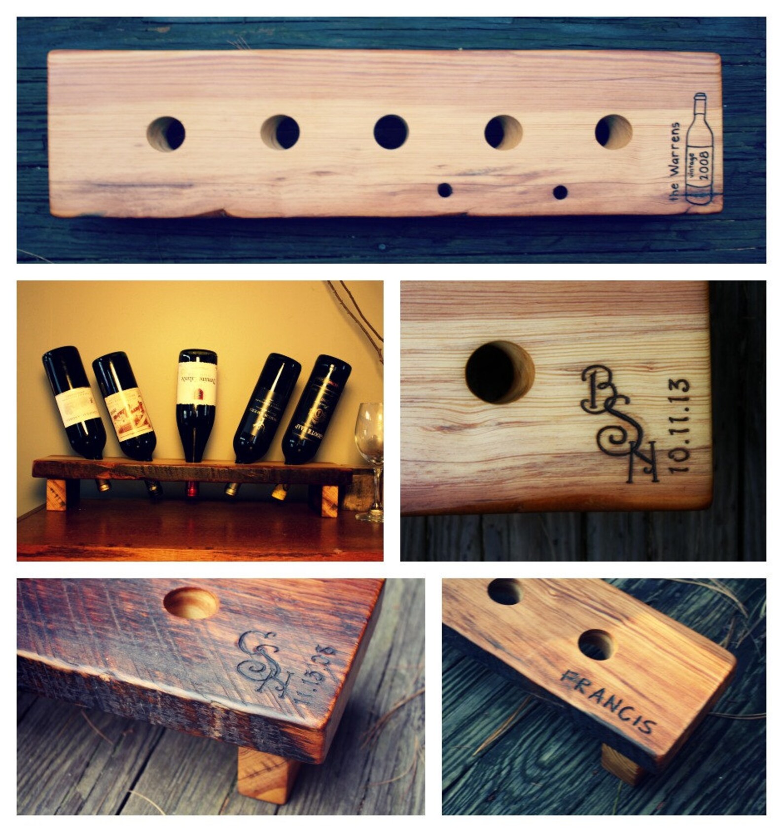 Personalized Wine Rack Rustic Wood Wine Display 5 Bottle Etsy