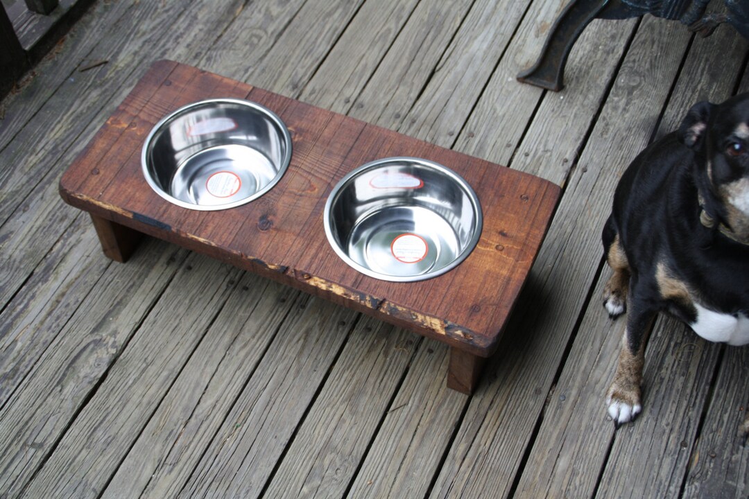 Personalized Rustic Elevated Dog Feeder – Wood Stand With Stainless ... - Rustic Elevated Dog Pavilion