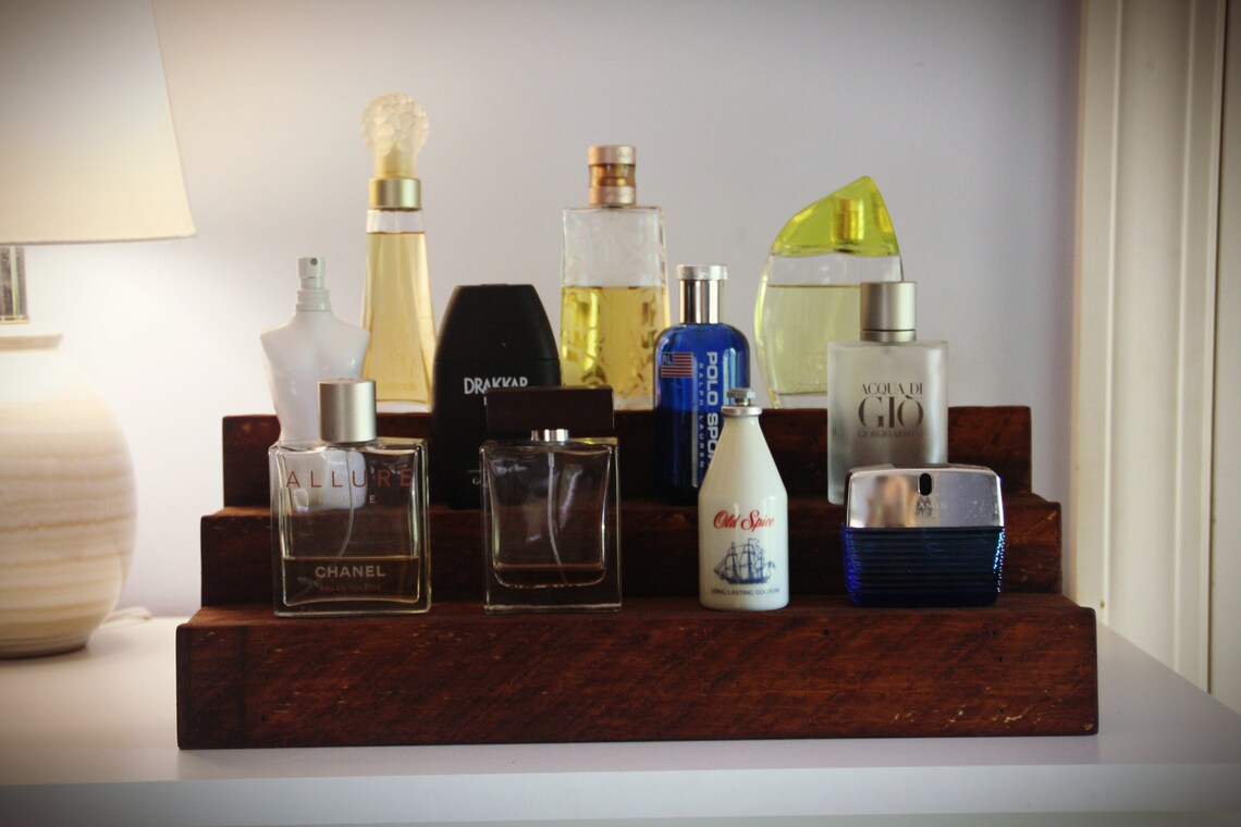 Wood shelf Cologne Bottle Shelf Perfume Bottle Shelf Rustic Etsy