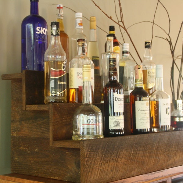Wood Liquor Shelves READY TO SHIP- Wood Liquor Bottle Shelf- Tiered Bottle Shelves- Ready to Ship