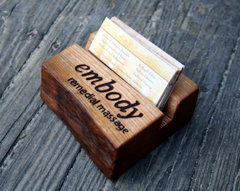 Personalized Rustic Wood Business Card Holder – Engraved Office Gift