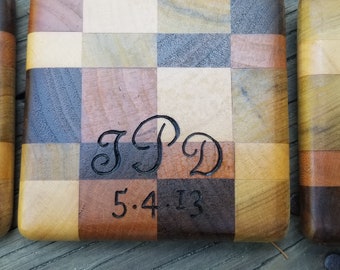 Personalized Wood Coasters with Holder- Handcrafted Salvaged Lumber- Wood Anniversary Gift, Unique Wedding Gifts