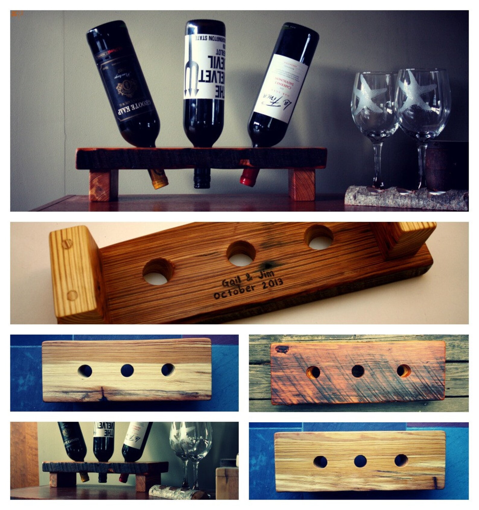 Wood Wine Rack Rustic Wine Display Stand 3 Bottle Unique Etsy