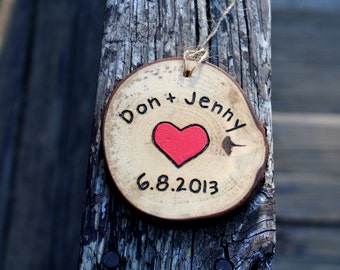 Engraved Wood Slice Ornament – Personalized Anniversary Gift