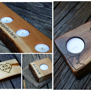 2 Tealight Candle Holder Personalized Candle Holder Rustic Home Decor Unique Wedding Gift 5th Anniversary Gift image 5