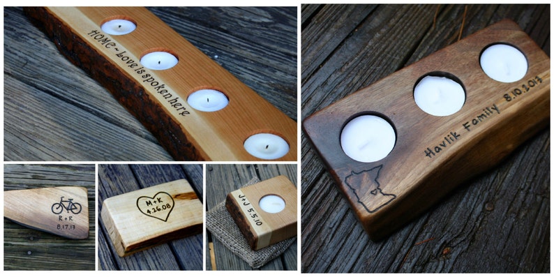 2 Tealight Candle Holder Personalized Candle Holder Rustic Home Decor Unique Wedding Gift 5th Anniversary Gift image 5