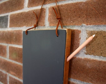 Kitchen Chalkboard- Hanging Chalkboard Tablet - Medium Cherry with Leather strap - Unique Birthday Gift