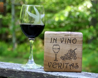 In Vino Veritas - Unique Wine Art Gift - Rustic Wood Custom Personalized Sign -Pyrography art