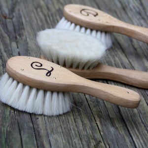 Baby Brush or Adult Brush- Hand Engraved Wood - Handmade - Goat Hair and Wood- Unique Baby Shower Gift- Adult Brush