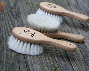 Handmade Goat Hair Baby Brush – Engraved Wood, Unique Shower Gift