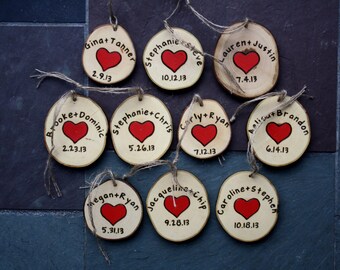 Group Gifts- Personalized Ornaments or Magnets- Rustic Wedding Decor- Table Place Card Wedding Favors