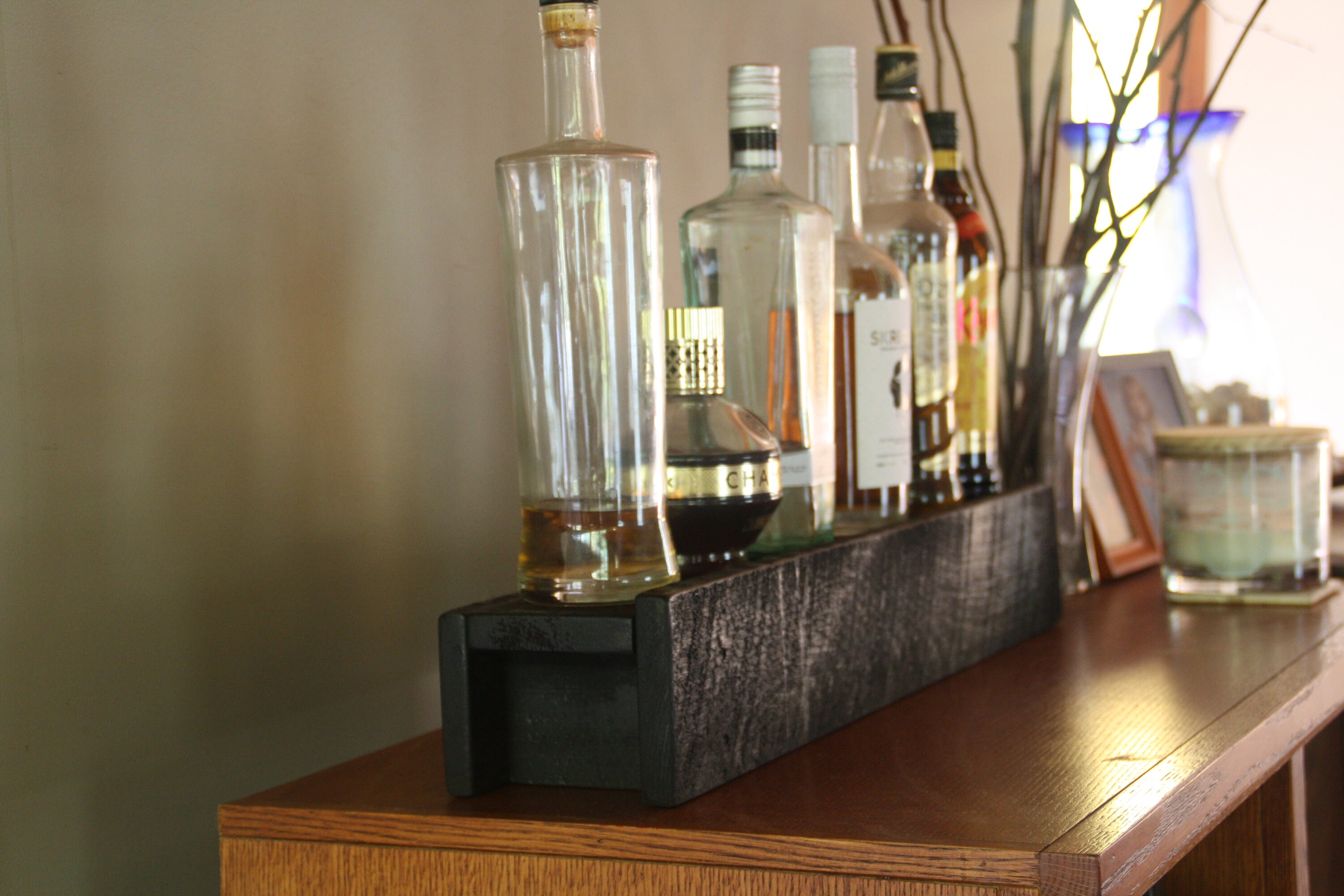 Black Stain Liquor Shelf Wood Liquor Bottle Shelf Tiered Etsy UK