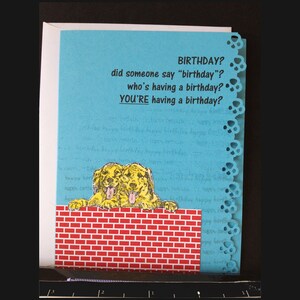 Golden Retriever handgestempelte handgemachte Geburtstagskarte.  Wünsche dem Hundeliebhaber in deinem Leben alles Gute zum Geburtstag