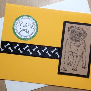 Pug fait à la main carte de remerciement envoyer merci à l’amant chien dans votre ceinture de vie w / os