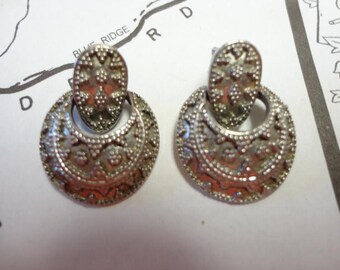 Vintage Silver Circle Drop Earrings