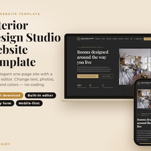 Interior Design Studio Website Template - Editable HTML Landing Page for Designers, Instant Download