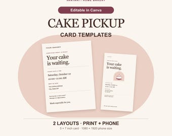Cake Pickup Card Canva Template, Order Ready Notice for Print and Phone
