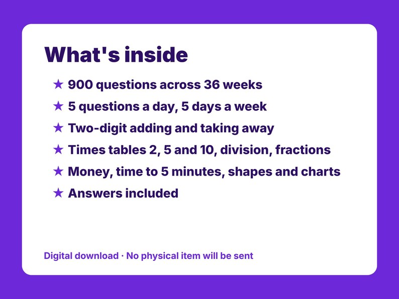 Year 2 Maths Workbook Printable, 36 Weeks Daily Practice Ages 6-7, KS1 ...