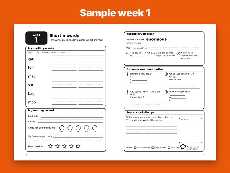Year 1 English Workbook Printable, 36 Weeks Spelling Reading Grammar ...