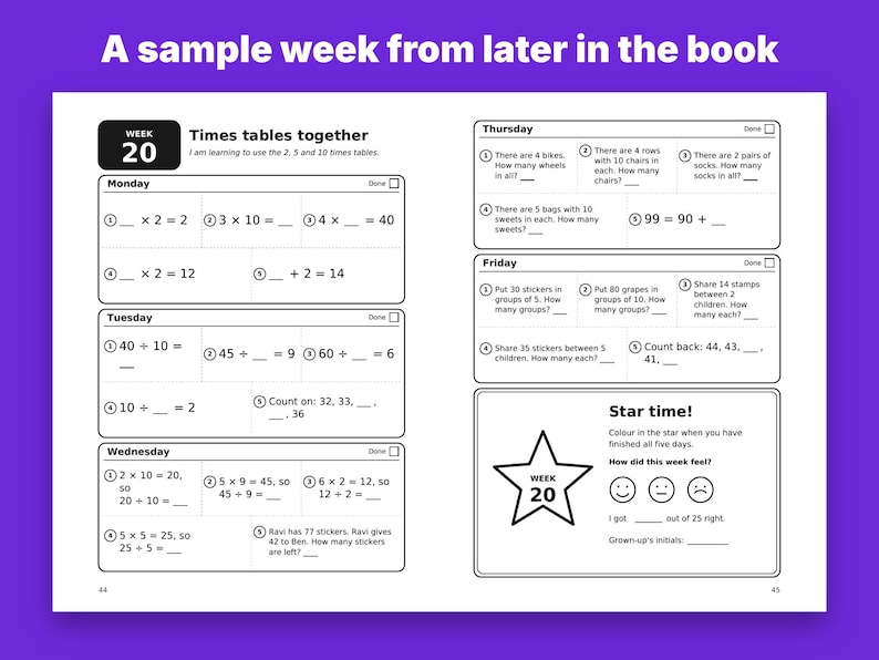 Year 2 Maths Workbook Printable, 36 Weeks Daily Practice Ages 6-7, KS1 ...