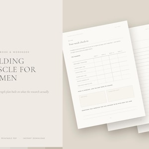 Spieropbouw voor vrouwen: 16 weken krachttraining, printbaar PDF-werkboek, voortgangstracker, direct te downloaden.