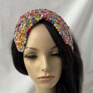 Multicolor Crystal Rhinestone Beaded Fascinator Half Hat for Church, Tea Party, Weddings and other special occasions, Rainbow Church hat