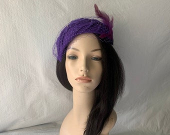 Purple vintage inspired 1950s-1960s half hat, purple Felt fascinator hat, Juliet cap hat, purple church hat, gift for women, Tea Party hat