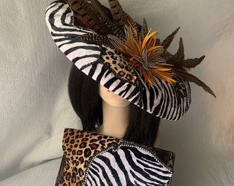 Wide Brim fascinator hat with matching clutch for Kentucky Derby, Del Mar, Wedding, Mother of bride hat, Church hat, Tea hat, Race hat,