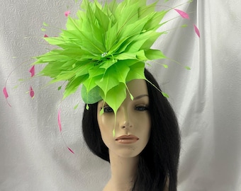 Apple Green Feather Fascinator Hat: Kentucky Derby Headpiece