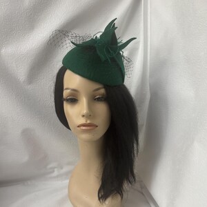 Emerald Green Fascinator hat for wedding, Church, special occasion | winter wool church hat, Gift for her,