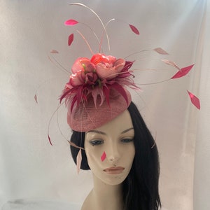 Blush Dusty rose pink Sinamay Fascinator Hat Kentucky derby hat, vintage pink wedding hat, mother of bride, cocktail, tea party, church race