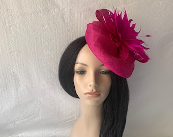 Hot pink feather flower Kentucky Derby fascinator hat for Women derby Tea party hat Mother of the bride wedding hat ladies church fascinator