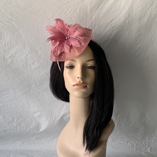 Mauve pink Sinamay fascinator hat, Dusty rose Wedding fascinator Derby Tea Party mommy and me hat Mother of the bride church hat