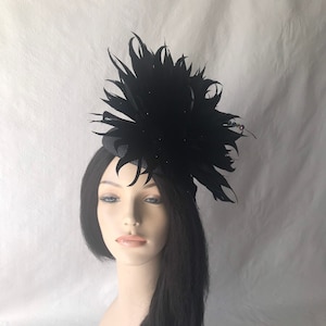 Black Large feather flower fascinator hat for Kentucky Derby hat, Women’s church hat, Tea Party hat, Races, Mother’s Day, Mother of bride