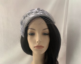 Silver Vintage Inspired 1950s-1960s Half Hat, metallic gray Wedding hat,  Church hat, Mother of the bride, tea Party fascinator hat, Formal