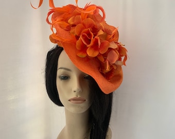 Vintage Perche Couture Orange Floral Derby Church Large 