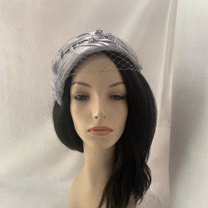 Silver Vintage Inspired 1950s-1960s Half Hat, metallic gray Wedding hat,  Church hat, Mother of the bride, tea Party fascinator hat, Formal