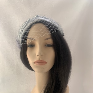 Silver Vintage Inspired 1950s-1960s Half Hat, metallic gray Wedding hat,  Church hat, Mother of the bride, tea Party fascinator hat, Formal