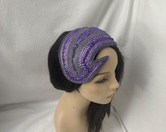 Purple Sequins and Rhinestones Half Hat for Church, Wedding 