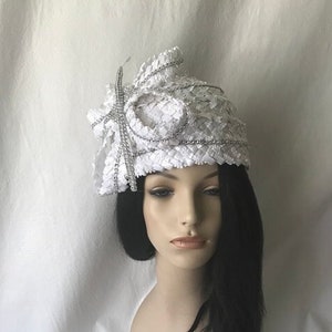 White Church Hat for women, Brimless Designer Church hat with Swiss Braids for Formal Special Occasion, Mother of the Bride hat, Ordination