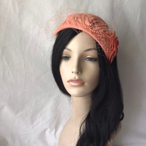 Coral Fascinator Hat Vintage Half Hat 