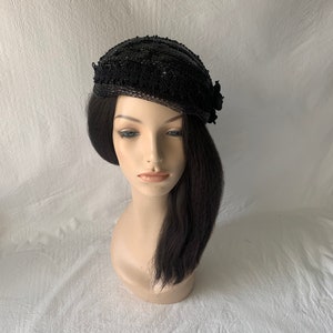 Vintage Black Velvet Juliet Cap Hat Versailles France Beaded Trim Cocktail Vintage Juliet Hat - Etsy main image 2